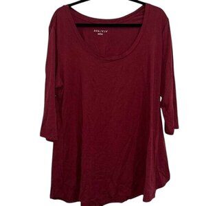 Ava & Viv Womens 3/4 Sleeve Burgundy Top Size 1X Cotton Blend